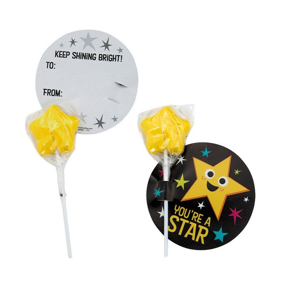 Candy * | Yellow Star Lollipops With Shining Star Card For 12