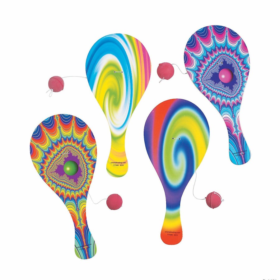 Toys, Games & Novelties * | Psychedelic Tie-Dyed Paddleball Games 12 Pc.