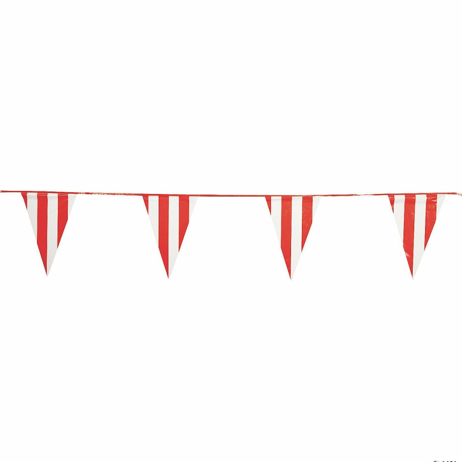 Party Decorations * | Red & White Plastic Pennant Banner