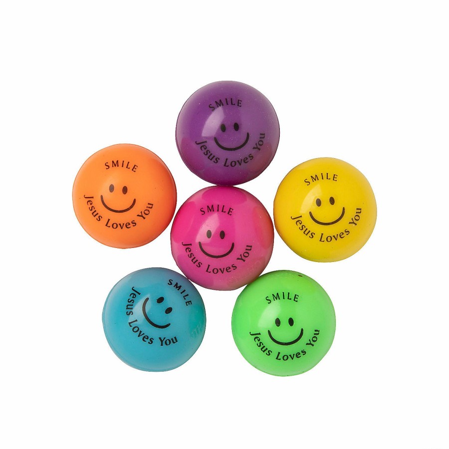 Toys, Games & Novelties * | Smile Jesus Loves You Mini Bouncy Balls 48 Pc.