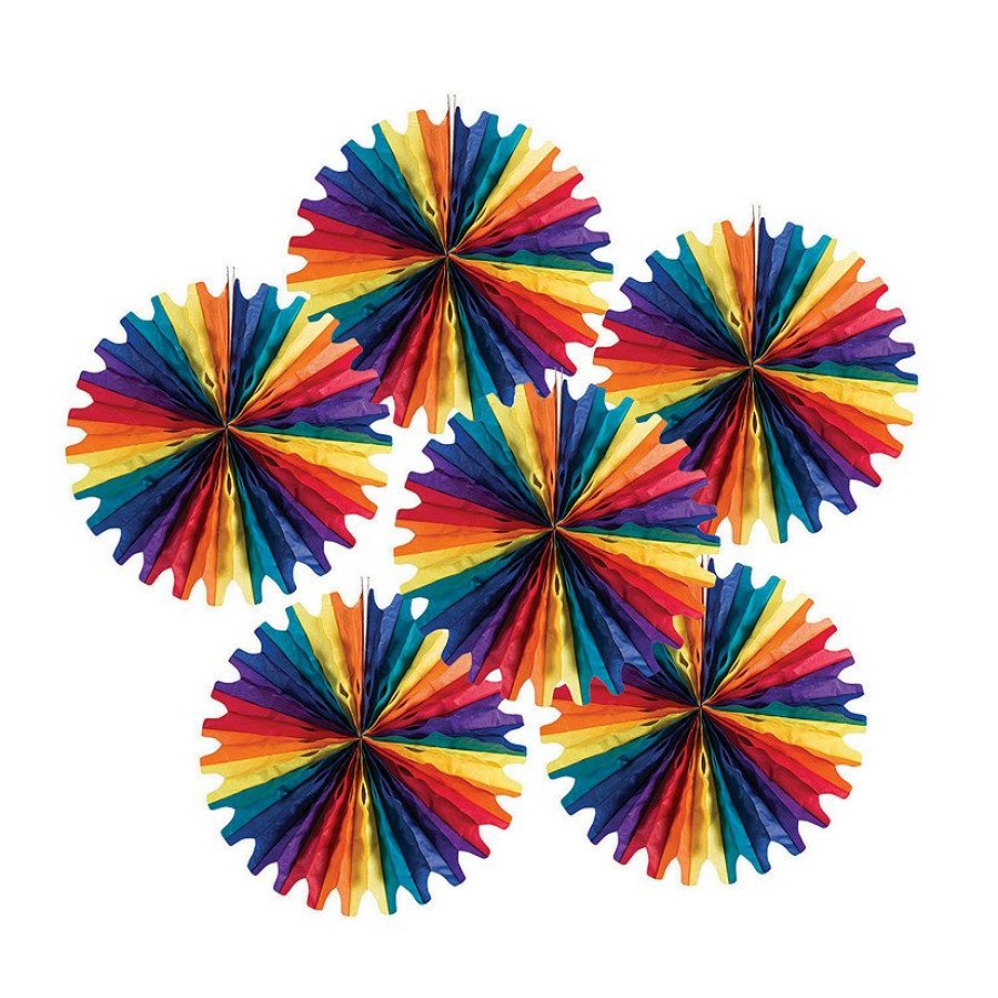 Party Decorations * | 16 Rainbow Hanging Paper Fans 6 Pc.