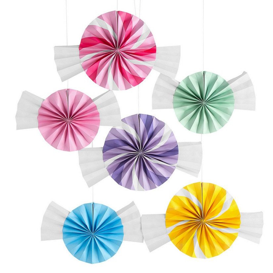 Party Decorations * | 14 Candy World Paper Hanging Paper Fans 6 Pc.